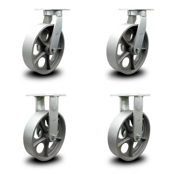12 Inch Heavy Duty Semi Steel Cast Iron Caster Swivel Locks 2 Rigid SCC, 2PK, Service Caster, Mfr#: SCC-KP92S1230-SSR-BSL-2-R-2